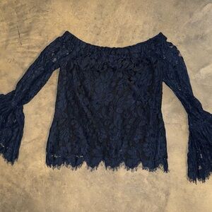 Elegant Navy Lace Off-Shoulder Blouse